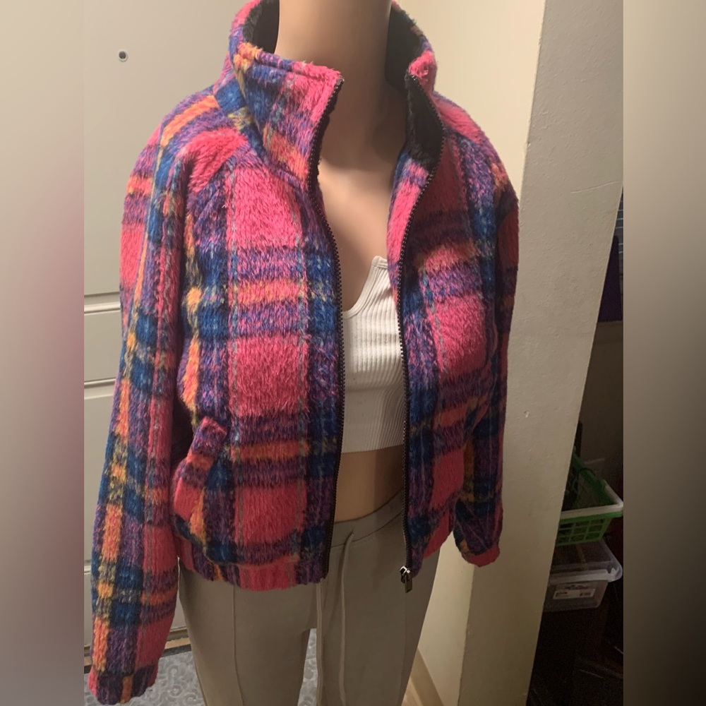 Plaid Pink and Blue Women's Jacket